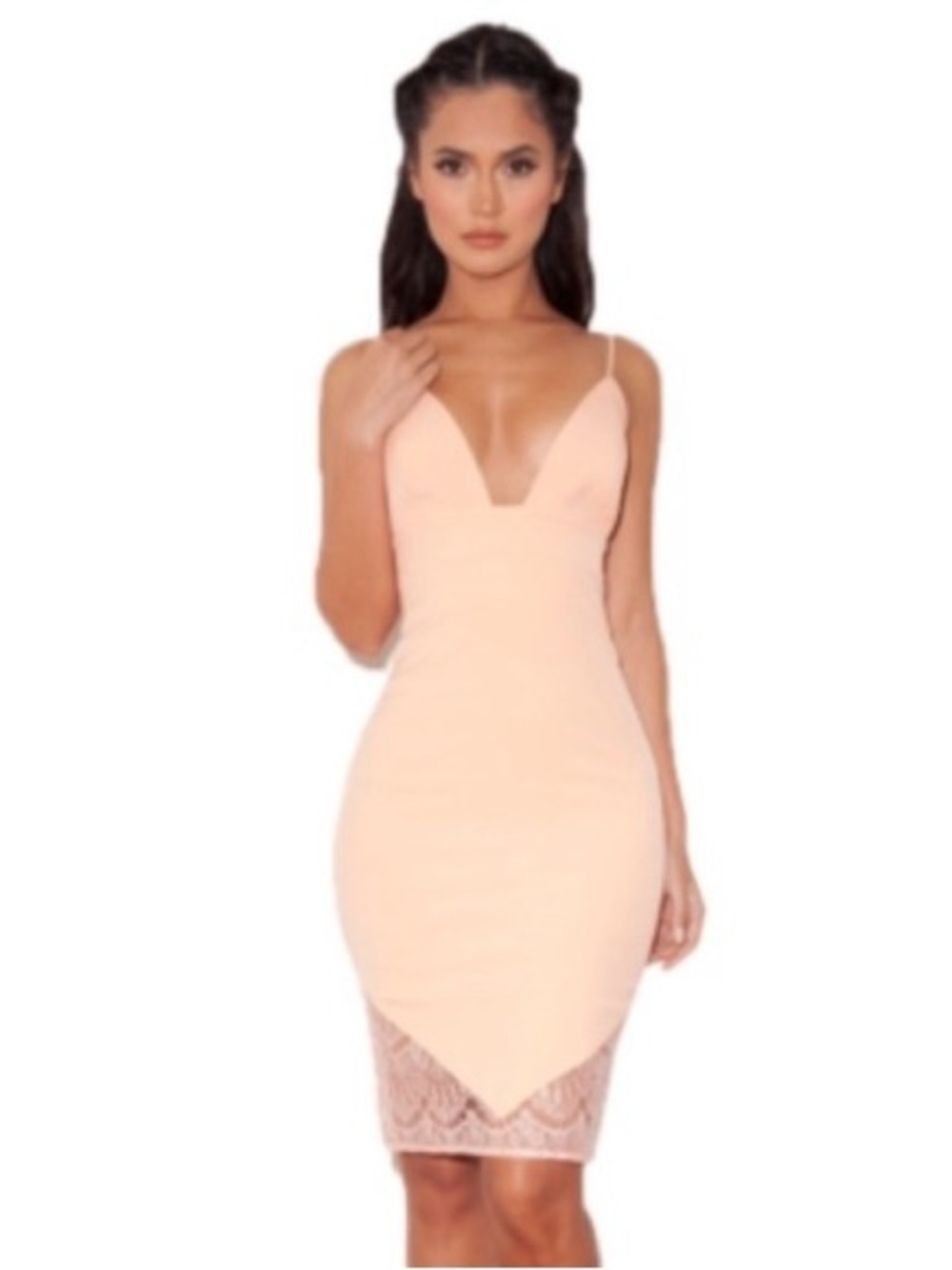 House of CB peach lace trim dress